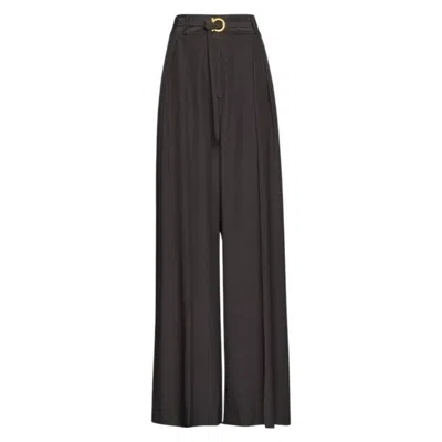 Ferragamo Belted Wide-leg Silk Trousers In Black