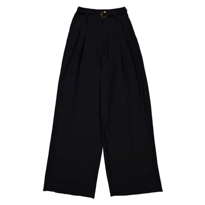 Ferragamo Belted Wide-leg Silk Trousers In Black