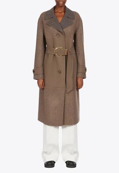 Ferragamo Belted Wool-cashmere Coat In Brown