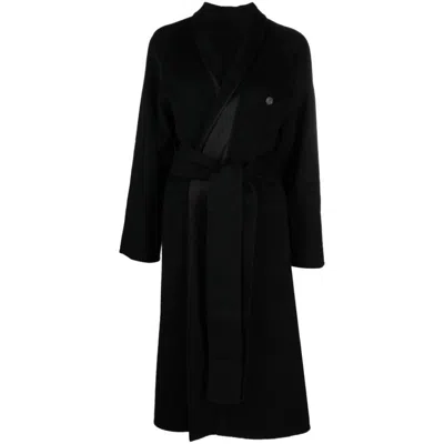Ferragamo Belted Wrap Wool Coat In Multi
