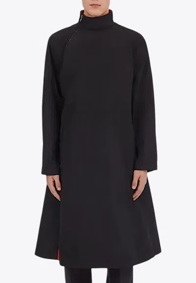 Ferragamo Belted Zip-up Raincoat In Black
