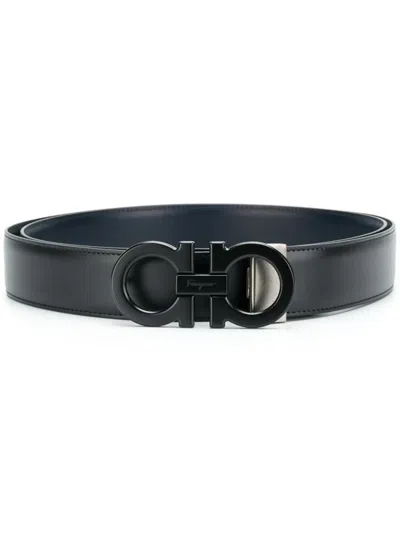 Ferragamo Reversible Leather Belt With Buckle Detail In Black