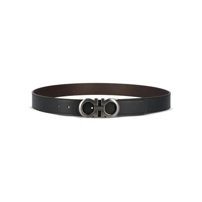 Ferragamo Reversible Belt Adjustable Length Smooth Finish Metal Buckle In Black