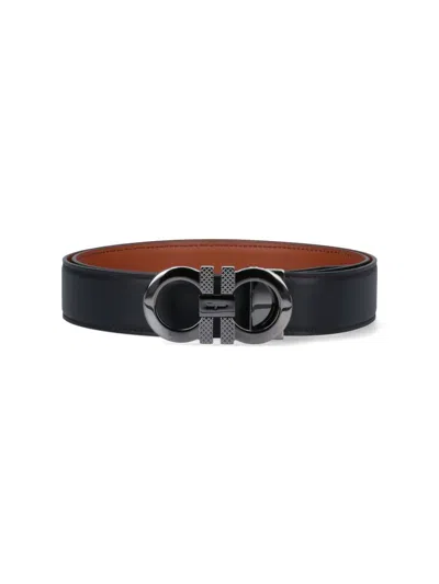 Ferragamo Reversible Gancini Belt Knurled Buckle In Black