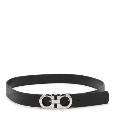 Ferragamo Salvatore  Black Leather Gancini Belt