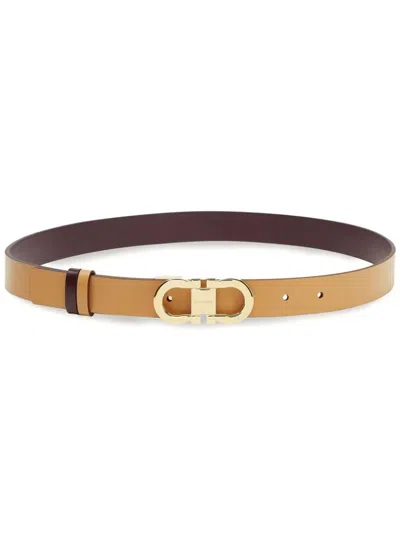 Ferragamo Gancini-buckle Reversible Leather Belt In Beige
