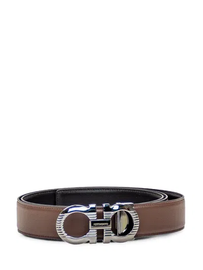 Ferragamo Reversible Gancini Belt In Brown