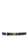 Ferragamo Reversible Gancini Belt In Navy/bone