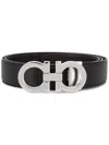 Ferragamo Reversible Belt With Polished Gancini Buckle In Nero Hickory
