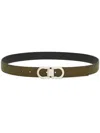 Ferragamo Gancini Reversible Belt In New Olive/nero
