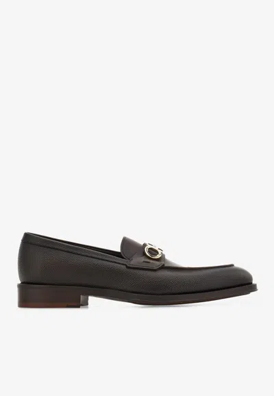 Ferragamo Benedict Gancini Leather Loafers In Brown