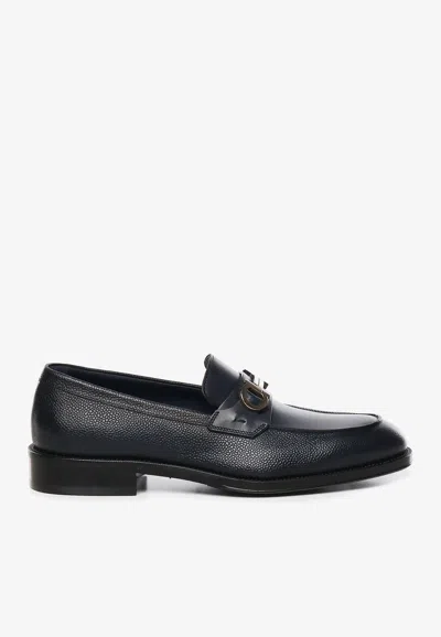 Ferragamo Benedict Gancini Leather Loafers In Blue