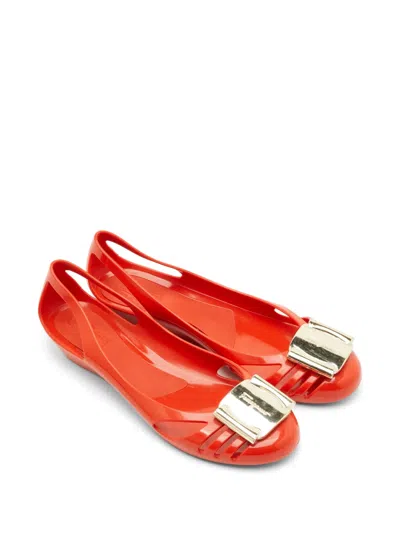 Pre-owned Ferragamo Bermuda Ballet Flats In Red