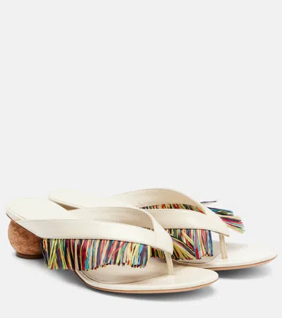 Ferragamo Bettie Fringed Sandals In White