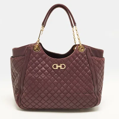 Pre-owned Ferragamo Betulla Chain Purple Quilted Leather Tote