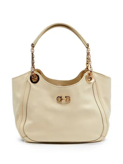 Pre-owned Ferragamo Betulla Gancini-detail Tote Bag In Neutral