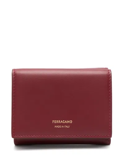 Ferragamo Trifold Leather Wallet Coin Pocket In Marrone, Beige