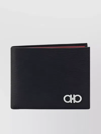 Ferragamo Bi-fold Calfskin Wallet With Pockets In Black