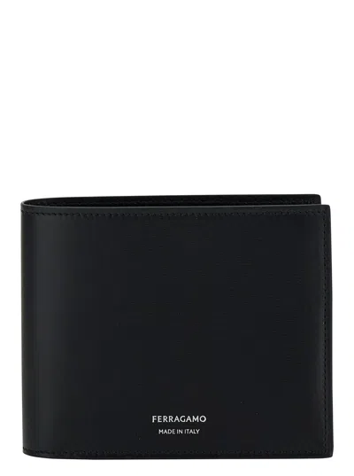Ferragamo Bi-fold Wallet With Embossed Logo In Smooth Leather Man In Black
