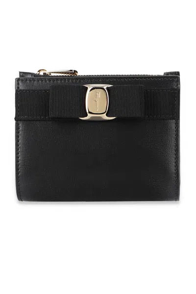 Ferragamo Hardware Gold Small Wallet In Black