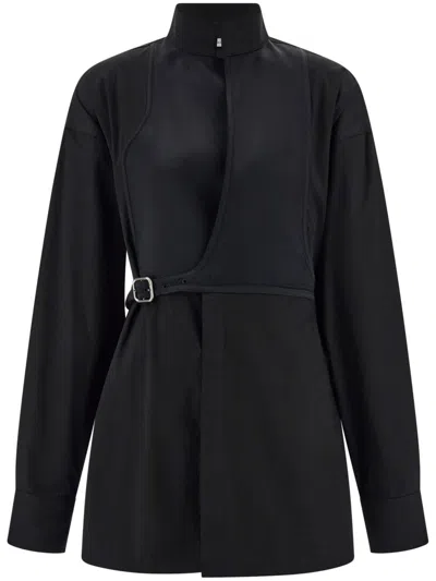Ferragamo Bib-detail Shirt In Black