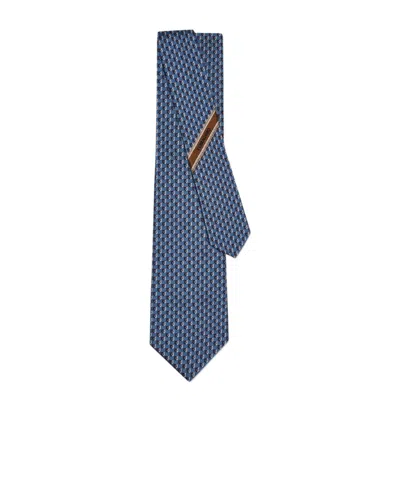 Ferragamo Bicolor Gancini Jacquard Tie In Brown