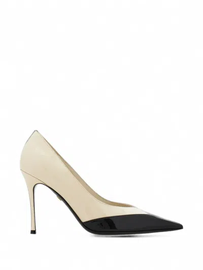 Ferragamo Varina 90mm Two-tone Patent Leather Pumps In White