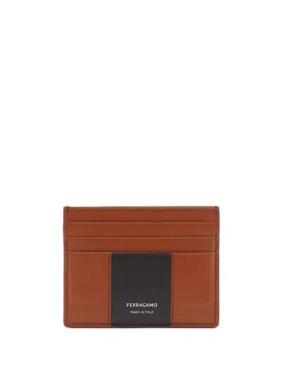 Ferragamo Bicolour Card Holder In Brown