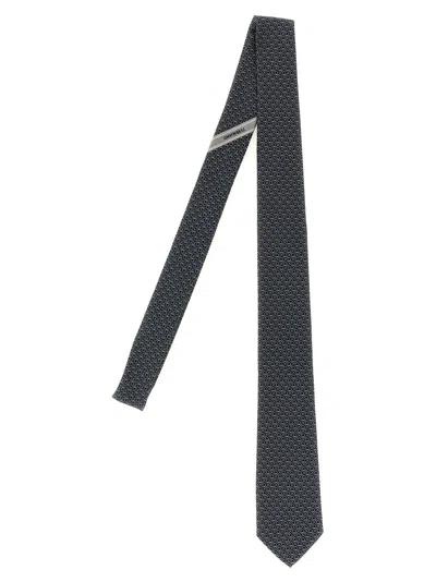 Ferragamo Biella Silk Jacquard Tie With Gancini Pattern In Blue