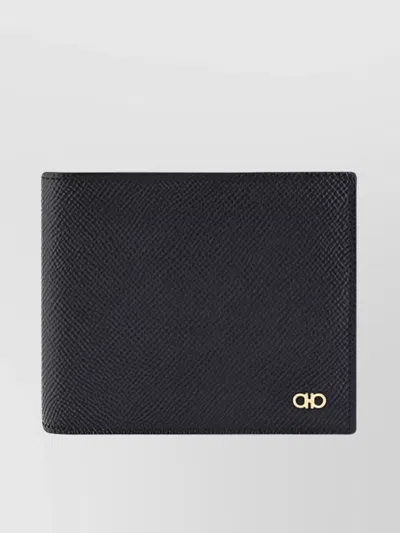 Ferragamo Bifold Calfskin Wallet Gancini Logo In Black