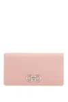 Ferragamo Gancini Continental Wallet In Hammered Leather In Pink