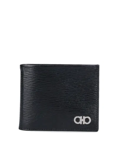 Ferragamo Gancini Leather Bifold Wallet In Black