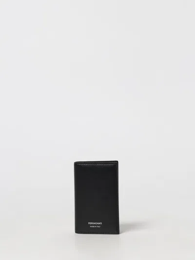 Ferragamo Signature Vertical Leather Card Case In Black