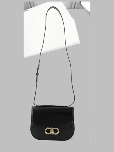 Ferragamo Black Gold-tone Clasp Calf Leather Shoulder Bag