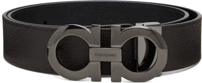 Ferragamo Black Adjustable Gancini Reversible Belt