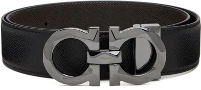 Ferragamo Black Adjustable Gancini Reversible Belt