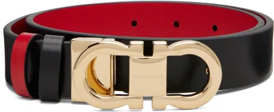 Ferragamo Black Adjustable Gancini Reversible Belt