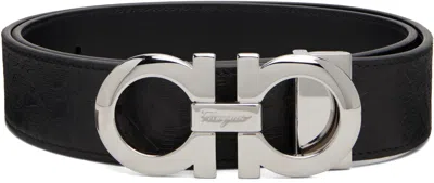 Ferragamo Black Adjustable Gancini Reversible Belt