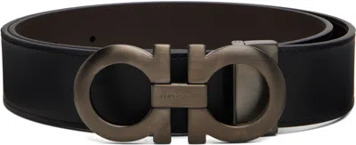 Ferragamo Black Adjustable Gancini Reversible Belt