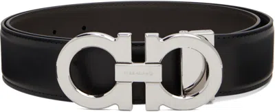 Ferragamo Black Adjustable Gancini Reversible Belt