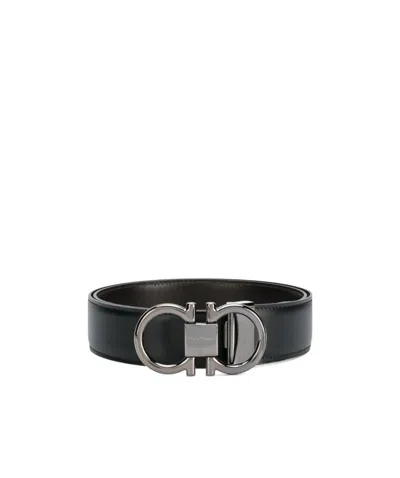 Ferragamo Black And Brown Gancini Buckle Double-sided Belt
