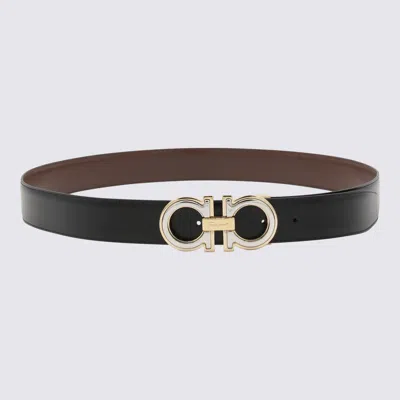 Ferragamo Black And Brown Leather Gancini Belt In Nerococoabrown