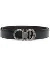 Ferragamo Black And Brown Reversible Belt With Gancini Detail In Smooth Leather Man In Black
