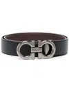 Ferragamo Black And Brown Reversible Belt With Gancini Detail In Smooth Leather Man In Black