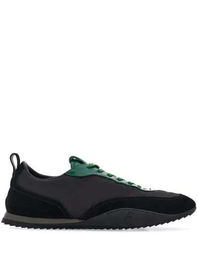 Ferragamo Leather-trim Lace-up Sneakers In Black