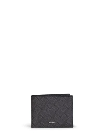 Ferragamo Black And Grey  Monogram Wallet