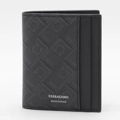 Ferragamo Black And Grey Leather Card Holder