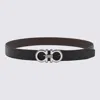 Ferragamo Reversible Hammered Leather Gancini Belt In Black
