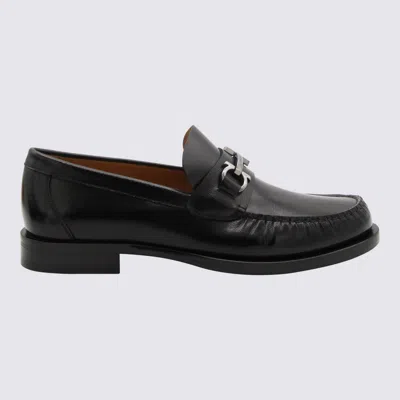 Ferragamo Black And New Biscuit Leather Loafers In Nero/new Biscotto