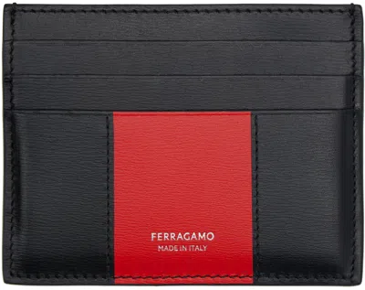 Ferragamo Black & Red Bicolor Card Holder In Nero. Nero Flame Red
